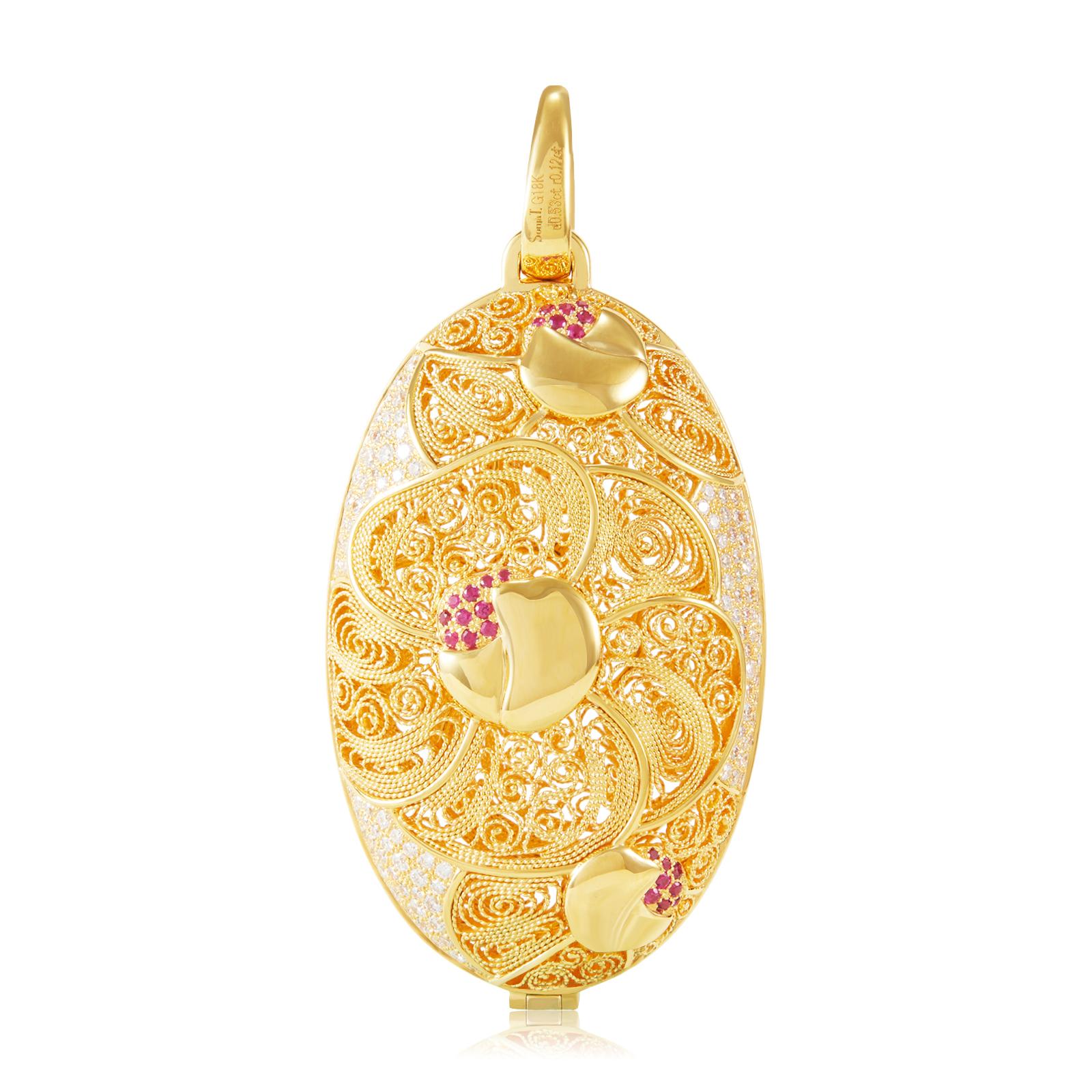 Golden Filigree Floriography – Camellia Charm Pendant 1