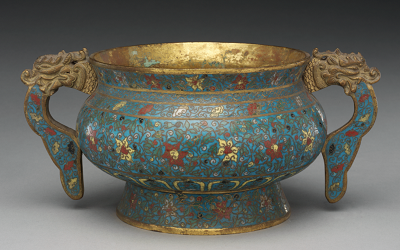 Cloisonné, 景泰藍, 明代, 宣德掐絲琺瑯纏枝蓮紋龍耳爐