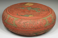 Carved Lacquer, 雕漆, 清代, 剔彩鶴壽人物捧盒